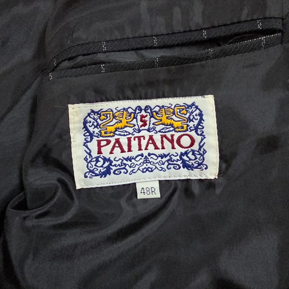 Vintage Paitano Mens Black Windowpane Grid Longline 5 Button Blazer Jacket  48R